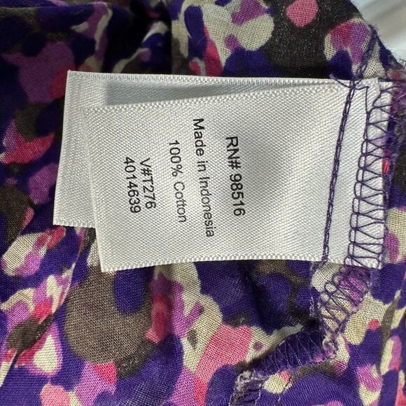 Coldwater Creek Cotton Lawn No Iron Button-up Long Sleeve Top Purple 1X Abstract - Picture 5 of 8